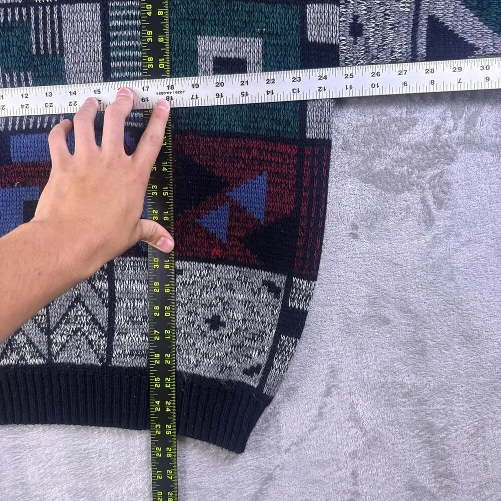 VTG 90s Trend Basics Sweater Men’s XL Geometric Abstract Grandpa Knit Multicolor